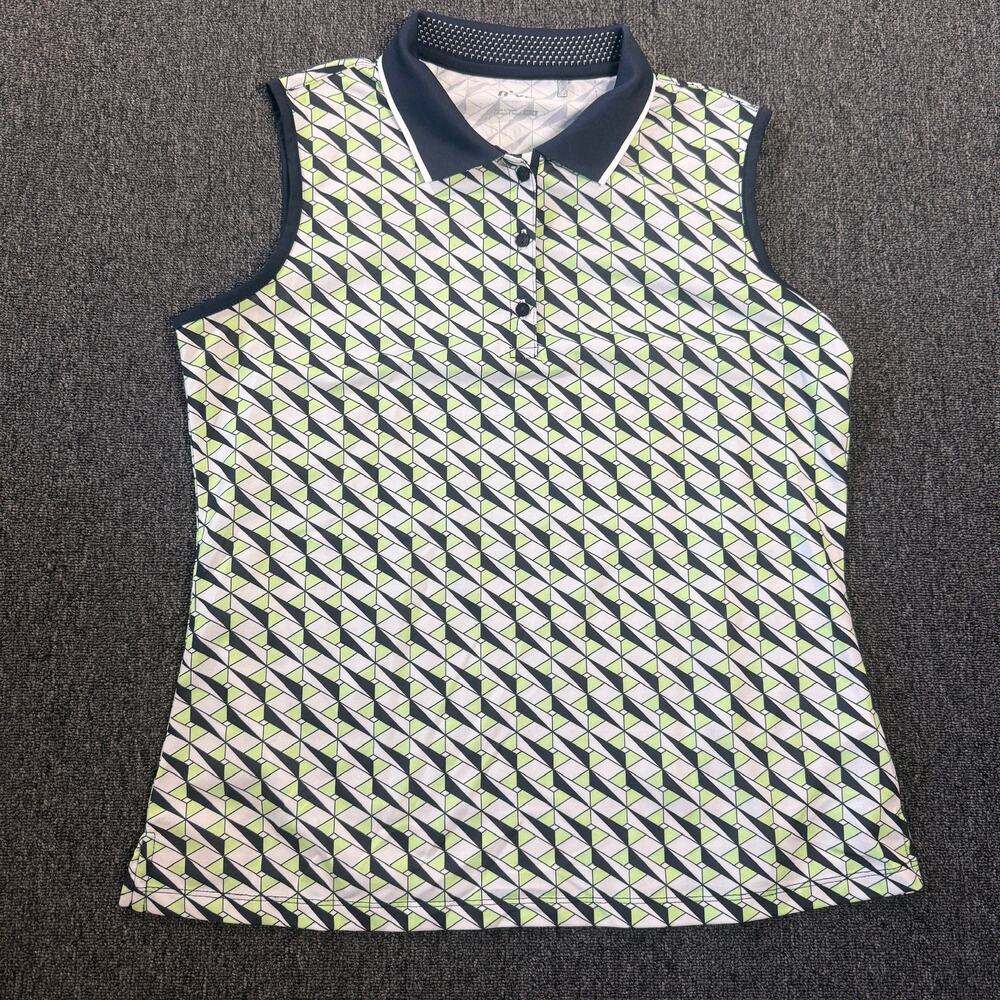 Vintage Y2k Nivo Golf Green Navy Pattern Polo Sleeveless Tank Top Women's Medium